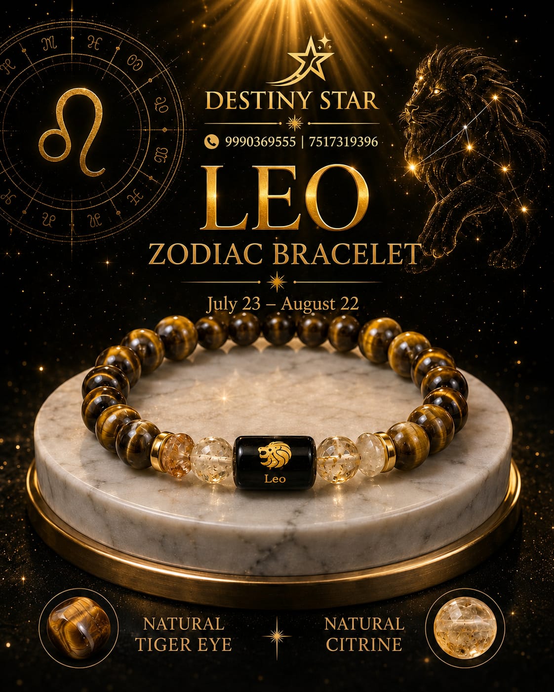 Leo Zodiac Bracelet – Tiger Eye and Citrine By Destiny Star Stores