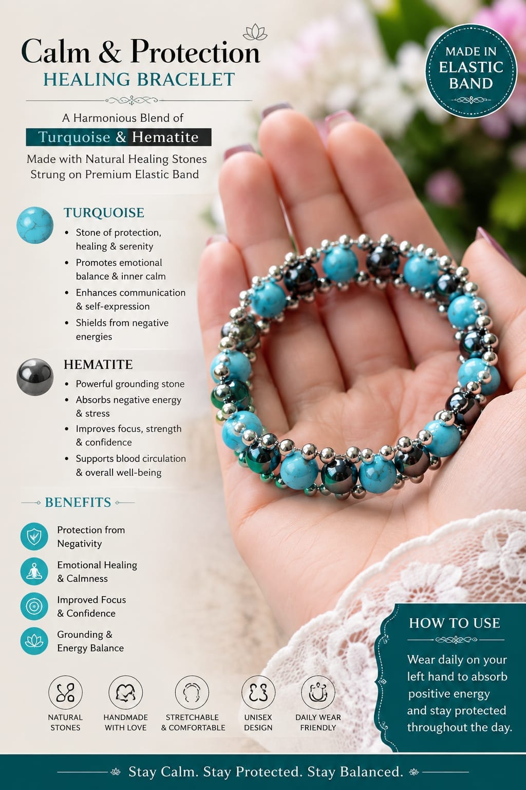 Calm and Protection Bracelet – Turquoise and Hematite By Destiny Star Stores