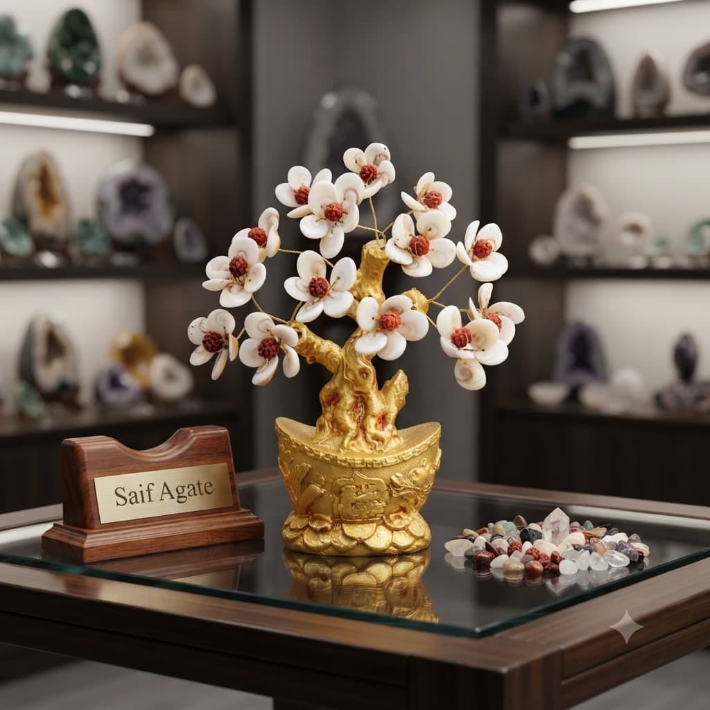 White Flower Gemstone Tree for Vastu By Destiny Star Stores