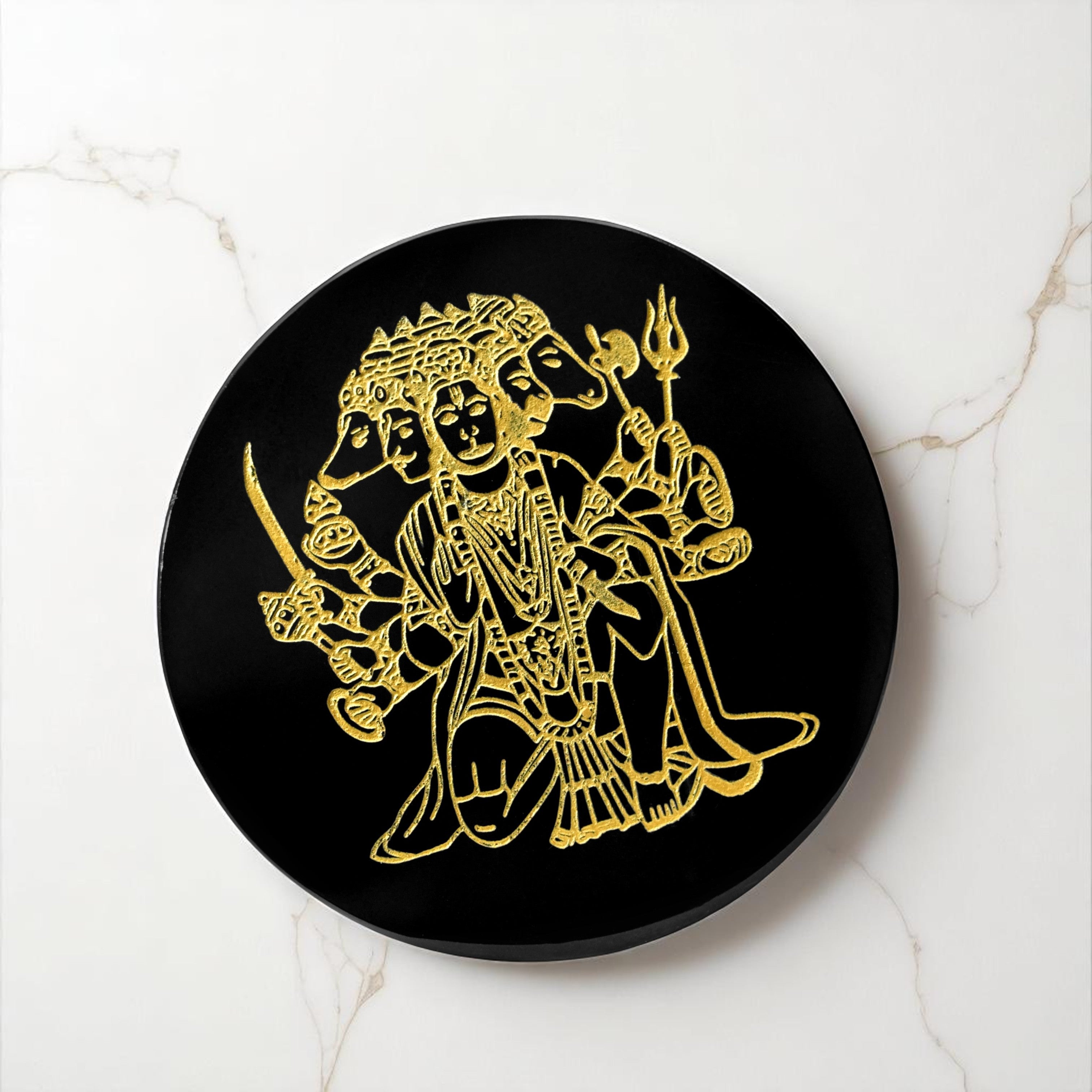 3 INCH - PANCHMUKHI HANUMAN JI BLACK OBSIDIAN CRYSTAL PLATE - Ultimate Protection Shield
