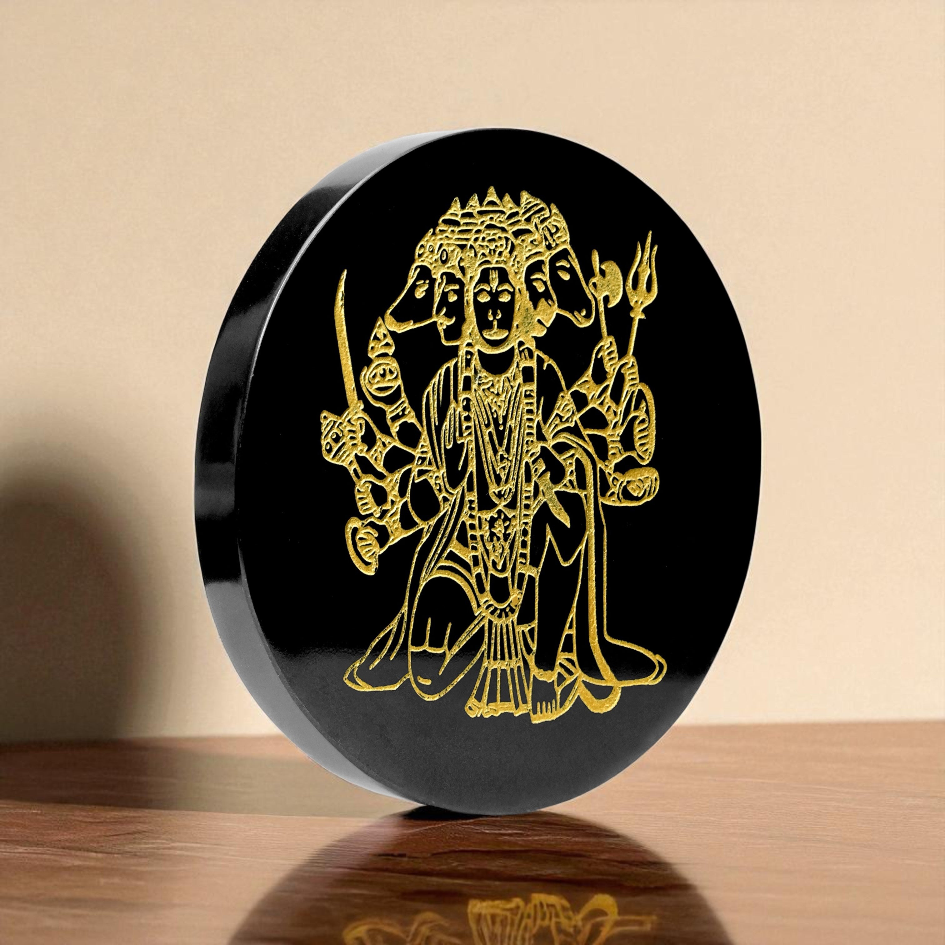 3 INCH - PANCHMUKHI HANUMAN JI BLACK OBSIDIAN CRYSTAL PLATE - Ultimate Protection Shield