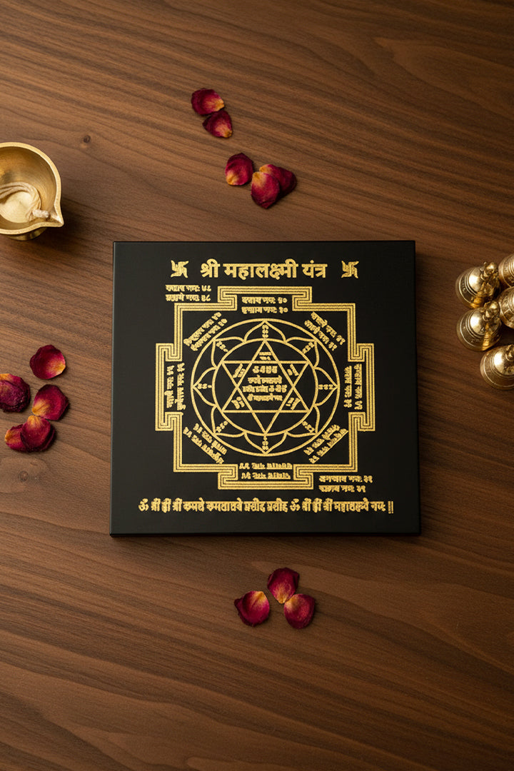3 INCH - MAHALAXMI YANTRA BLACK OBSIDIAN CRYSTAL PLATE - Strengthens manifestation of wealth intentions