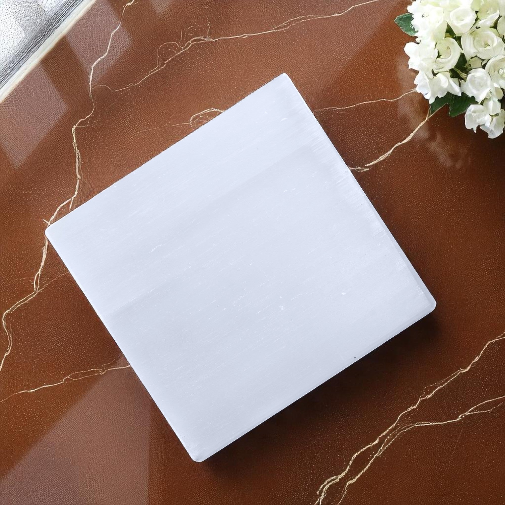 4 INCH - PLAIN SQUARE SELENITE CRYSTAL PLATE - Manifestation and intention-setting rituals