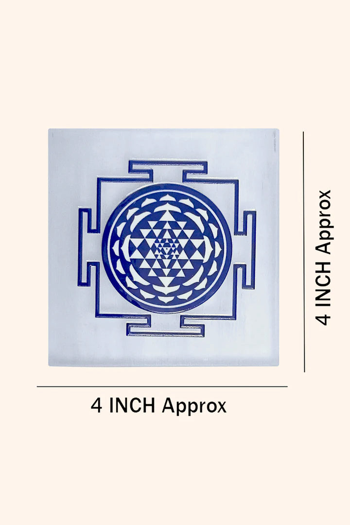 4 INCH - SHREE YANTRA BLUE SQUARE CRYSTAL SELENITE PLATE - Ideal for advanced healers & practitioners
