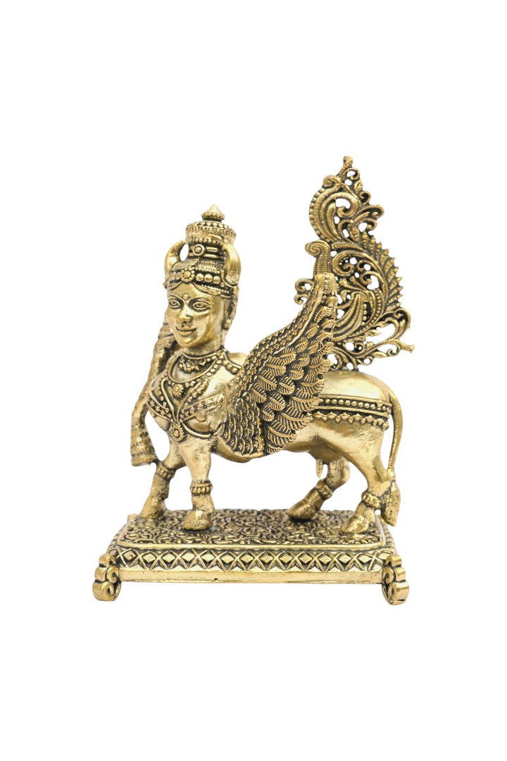 BRASS FLYING KAMDHENU COW STATUE - 3.5 INCH