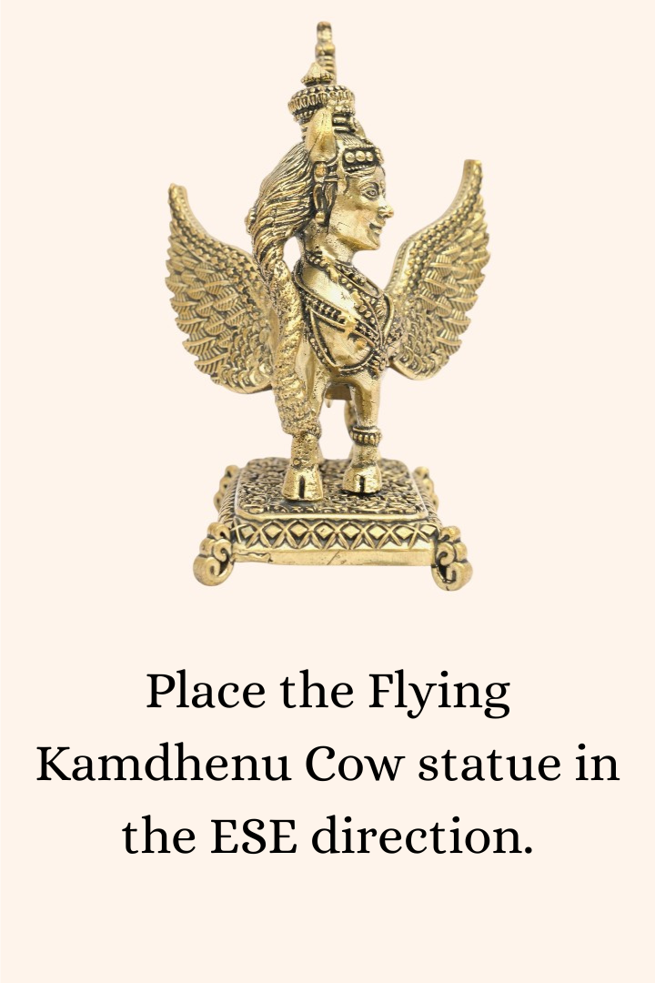 BRASS FLYING KAMDHENU COW STATUE - 3.5 INCH