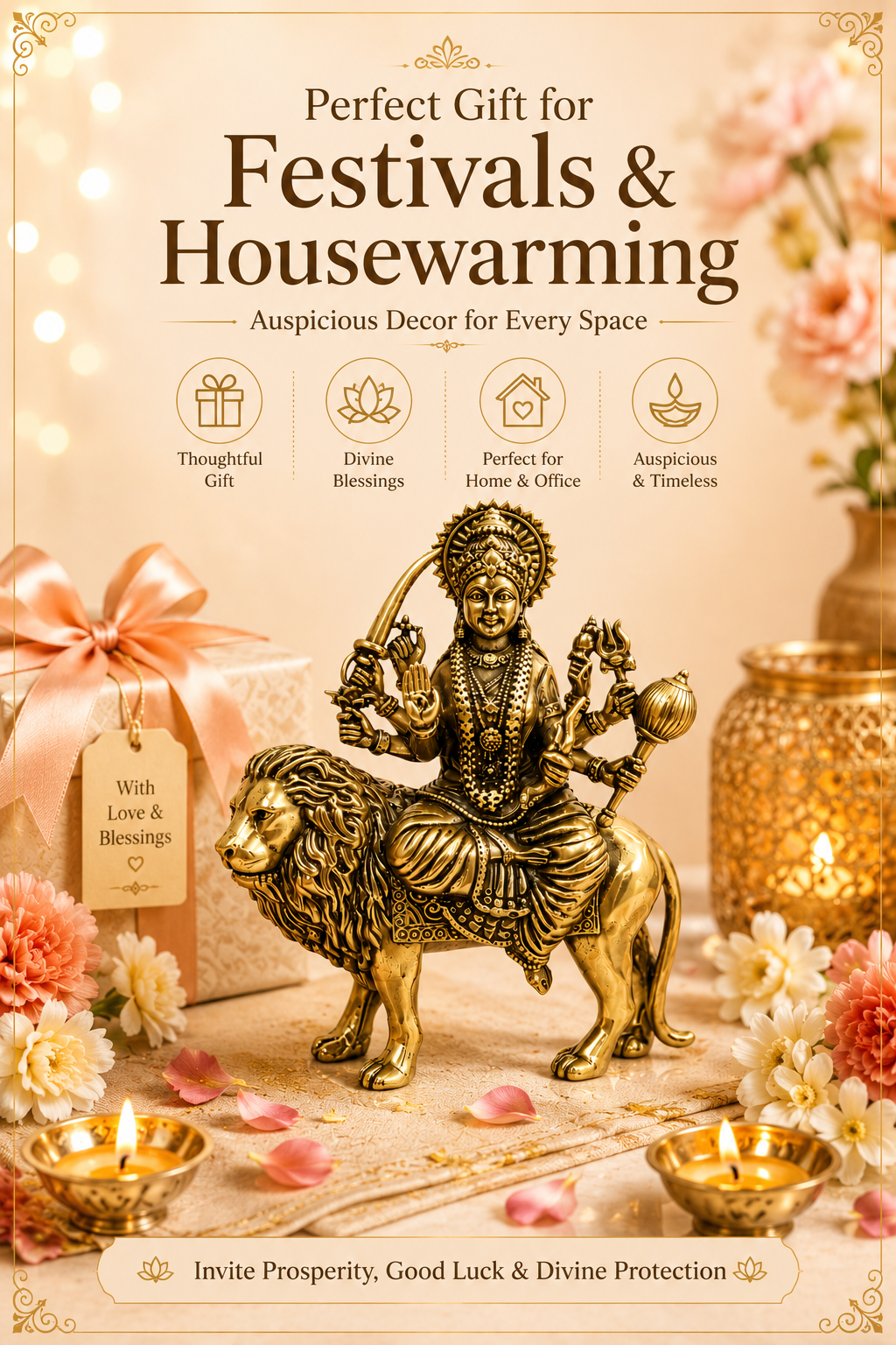 BRASS DURGA MATA JI STATUE - 4 INCH