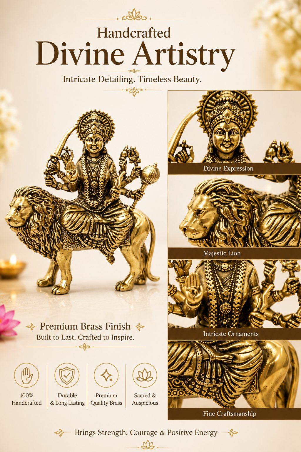 BRASS DURGA MATA JI STATUE - 4 INCH
