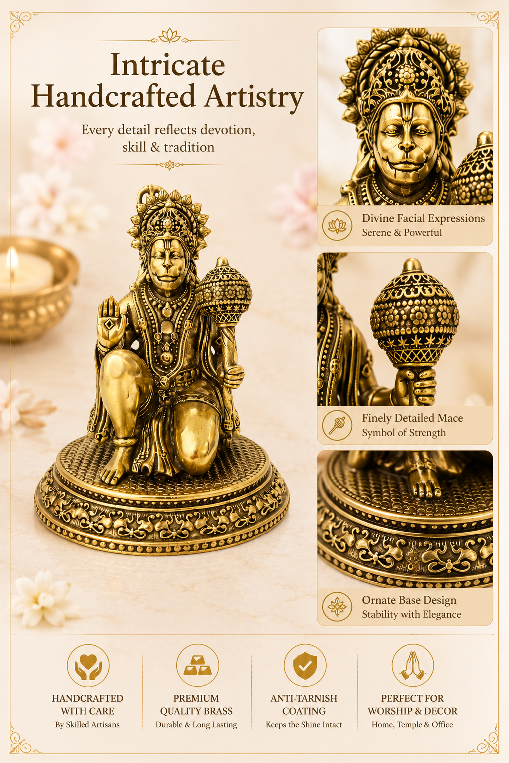 BRASS HANUMAN JI STATUE - 4 INCH