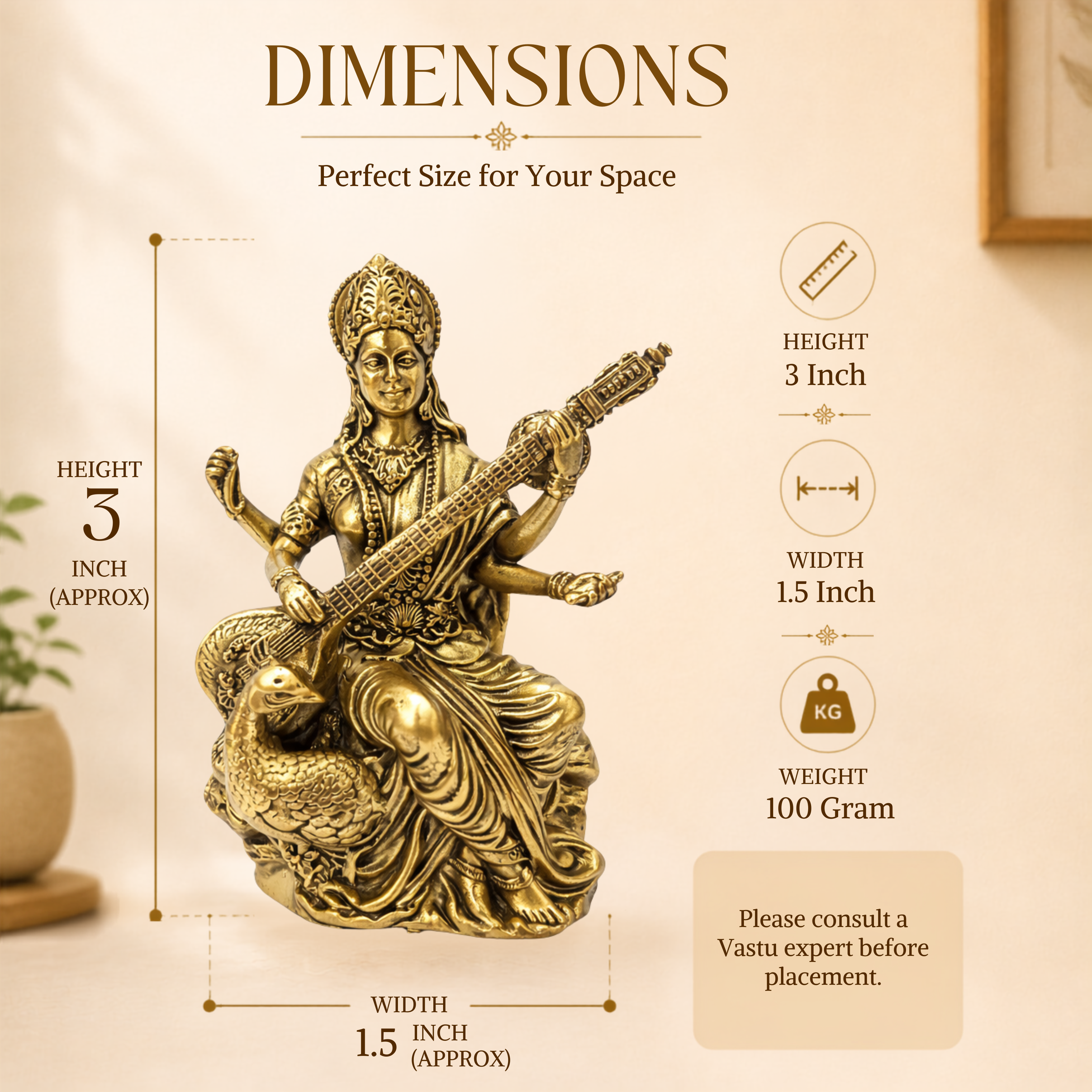 SARASWATI JI BRASS STATUE 3 INCH