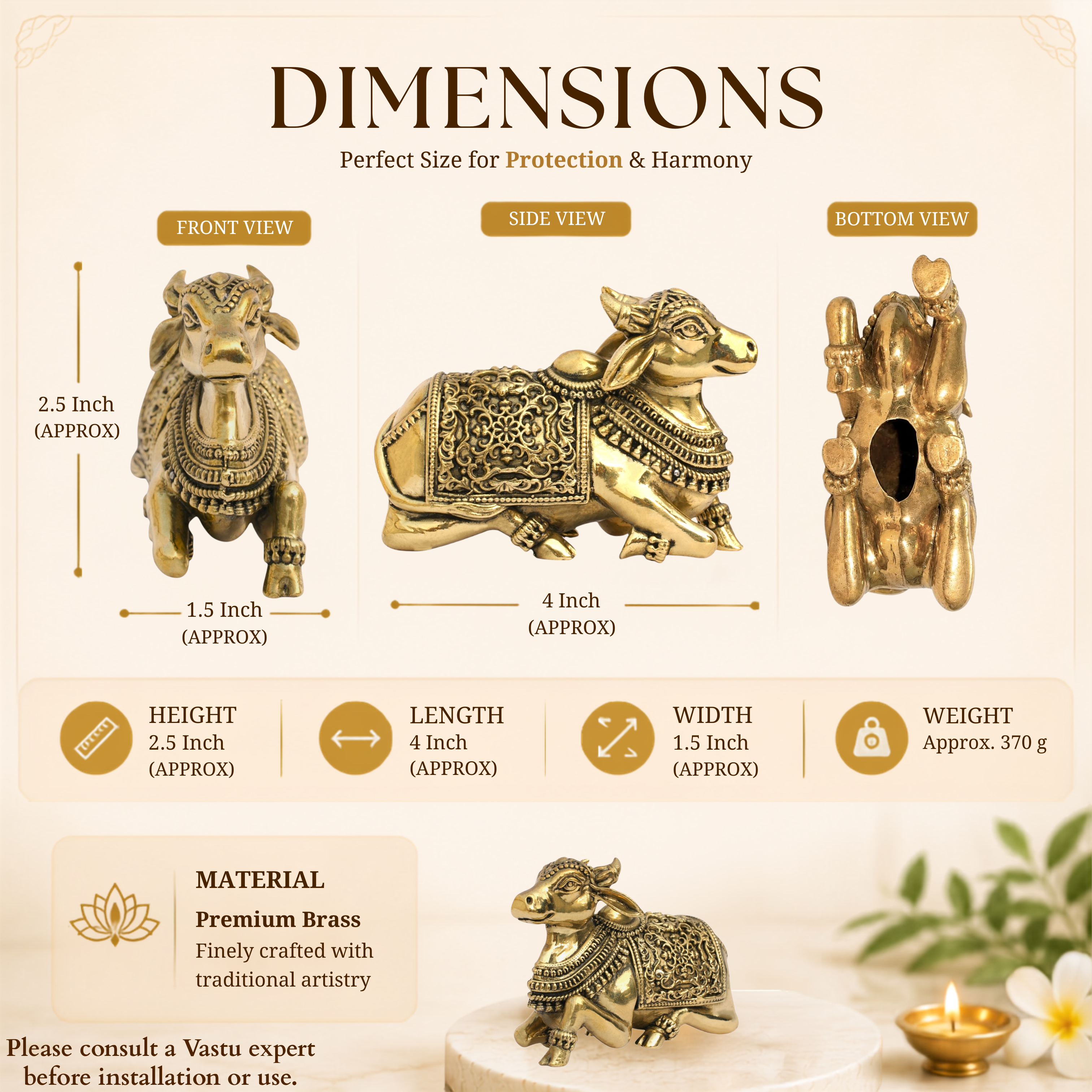 NANDI JI PREMIUM BRASS STATUE - 7 CM