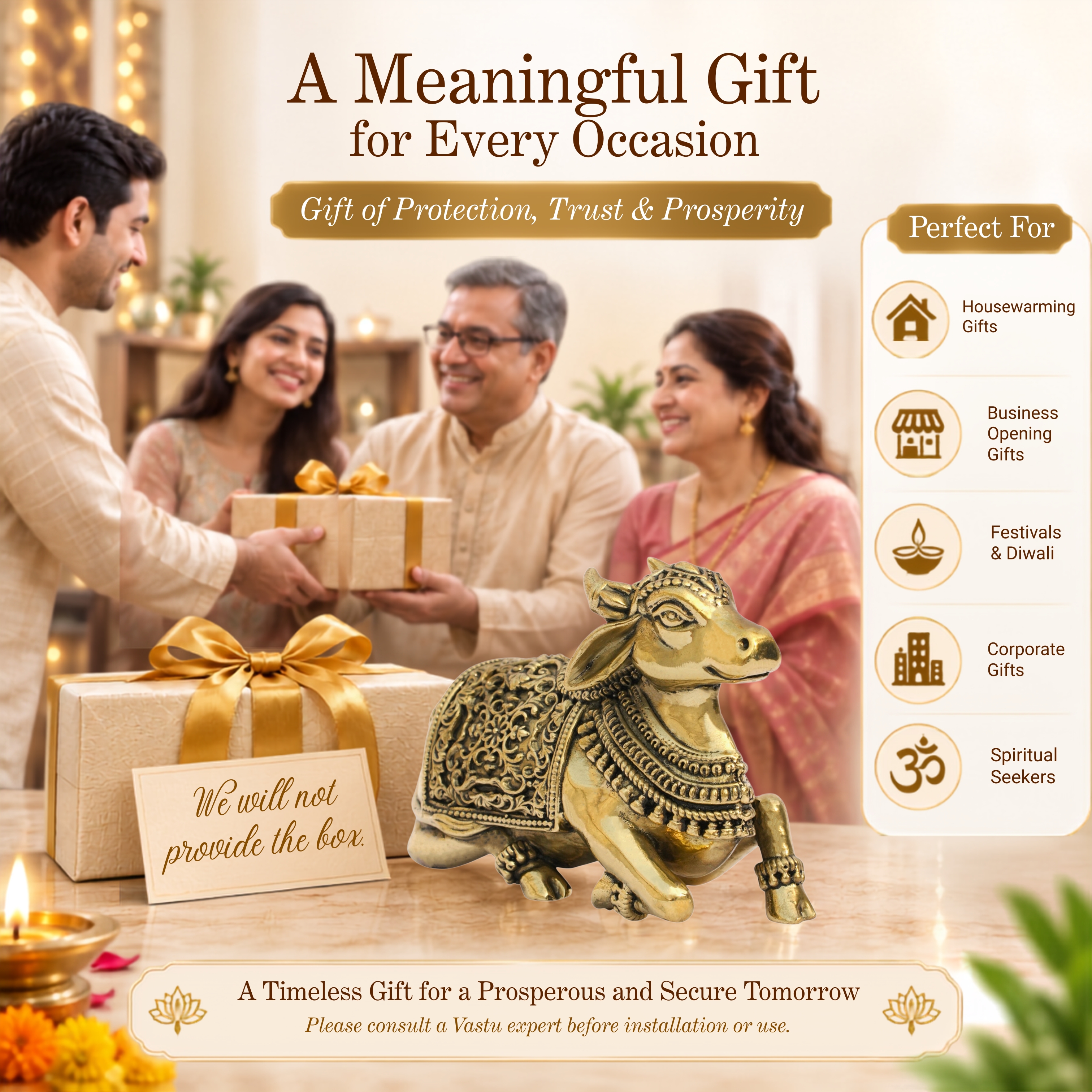 NANDI JI PREMIUM BRASS STATUE - 7 CM