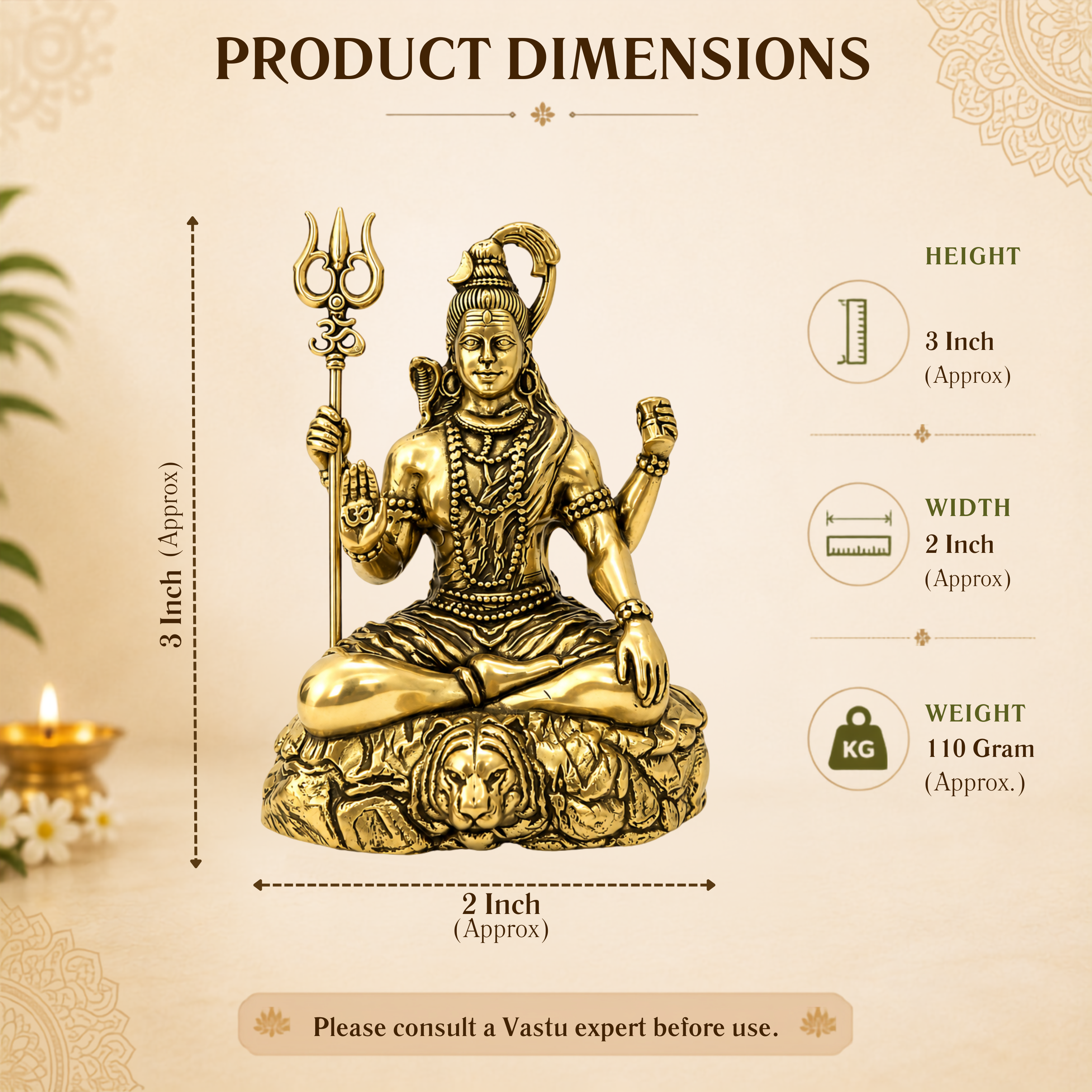 SHIV JI PREMIUM BRASS STATUE - 3.5 INCH