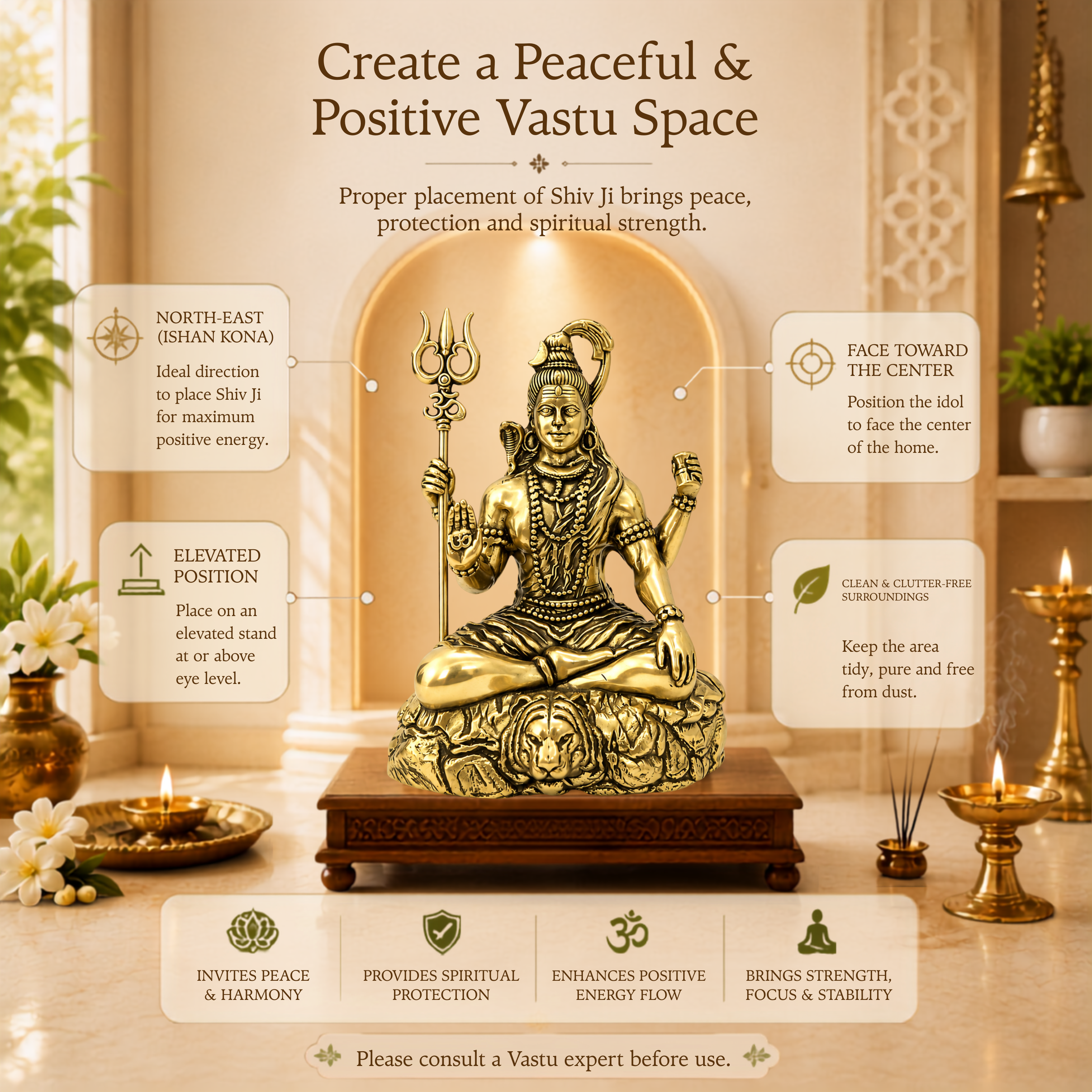 SHIV JI PREMIUM BRASS STATUE - 3.5 INCH
