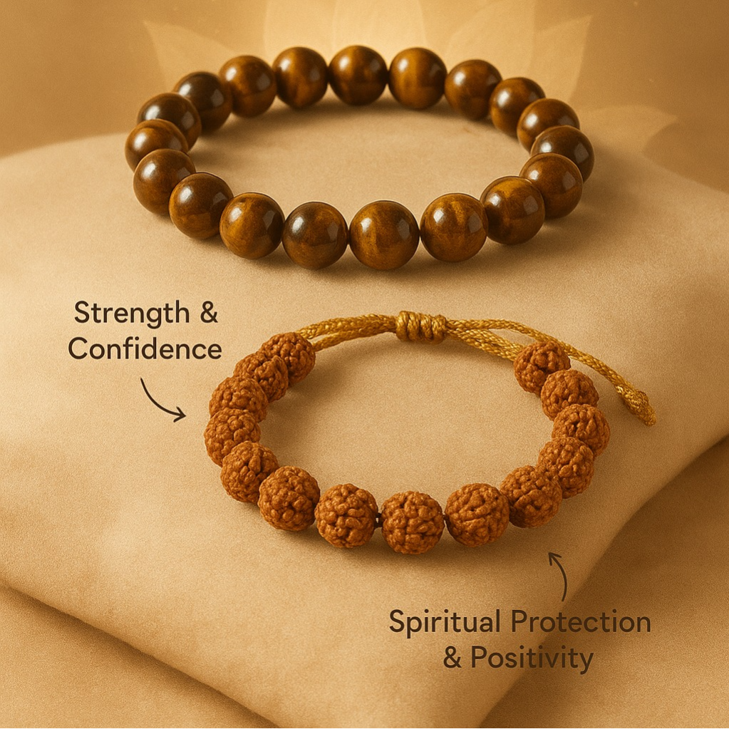 Rudraksha & Tiger Eye Bracelet Combo