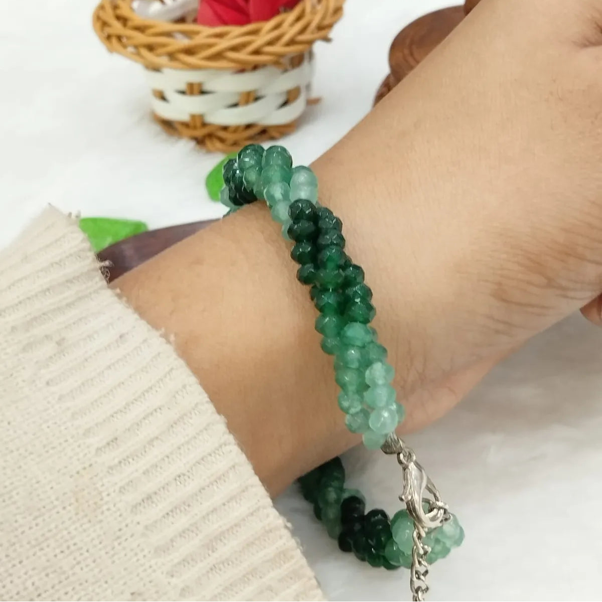 Green Premium Semi Shaded Emerald Bracelet For Men & Women
