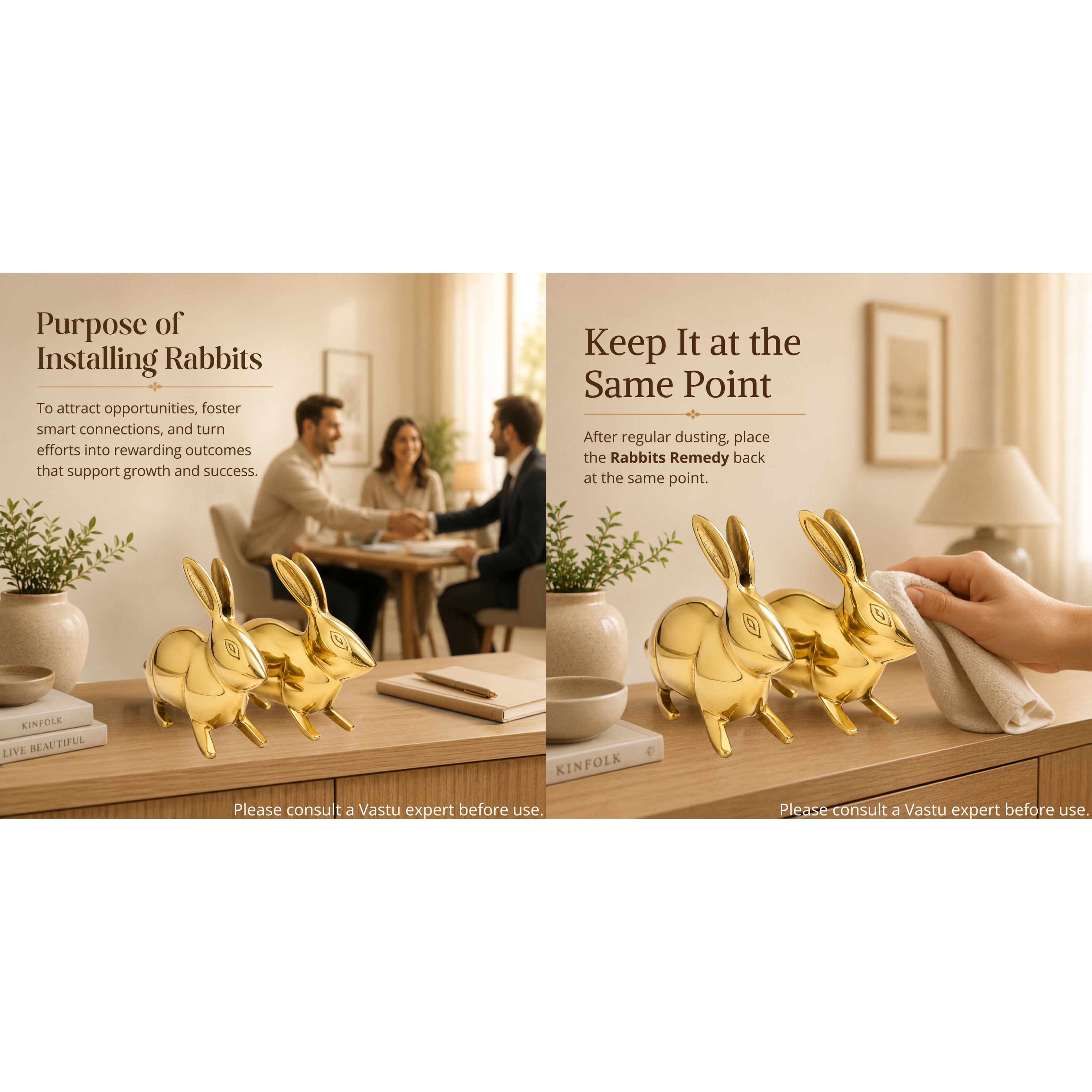 Destiny Star Stores BRASS SMALL RABBIT PAIR STATUE
