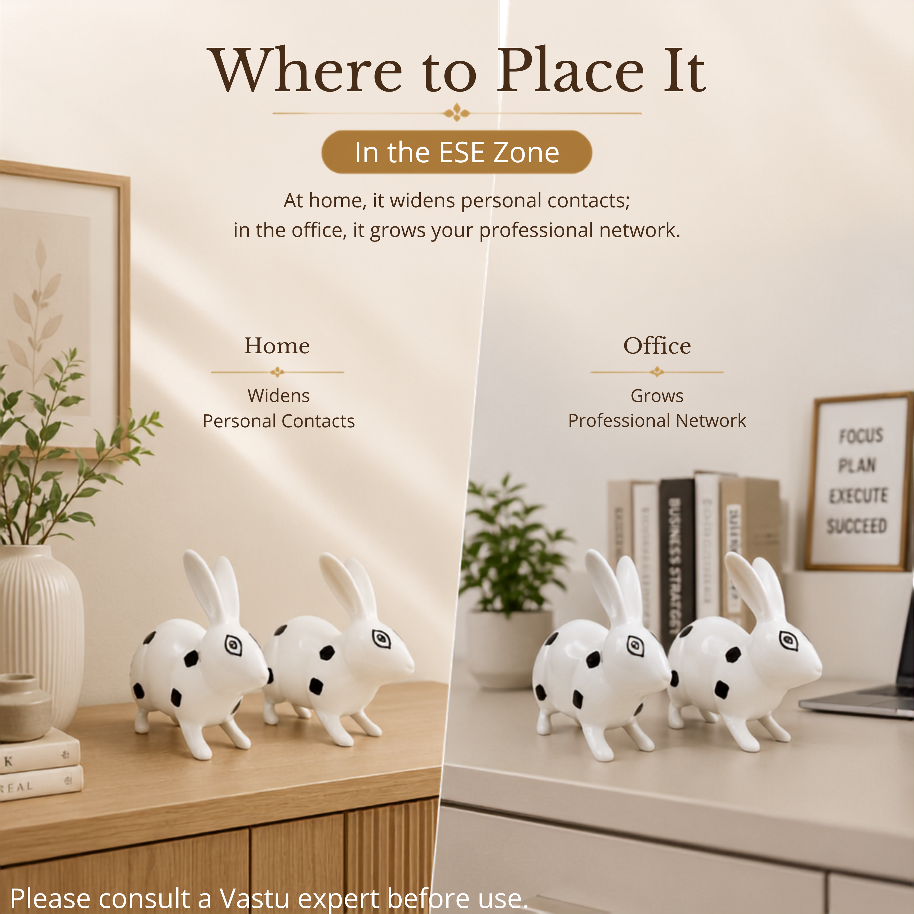 Destiny Star Stores BRASS SMALL RABBIT PAIR BLACK & WHITE