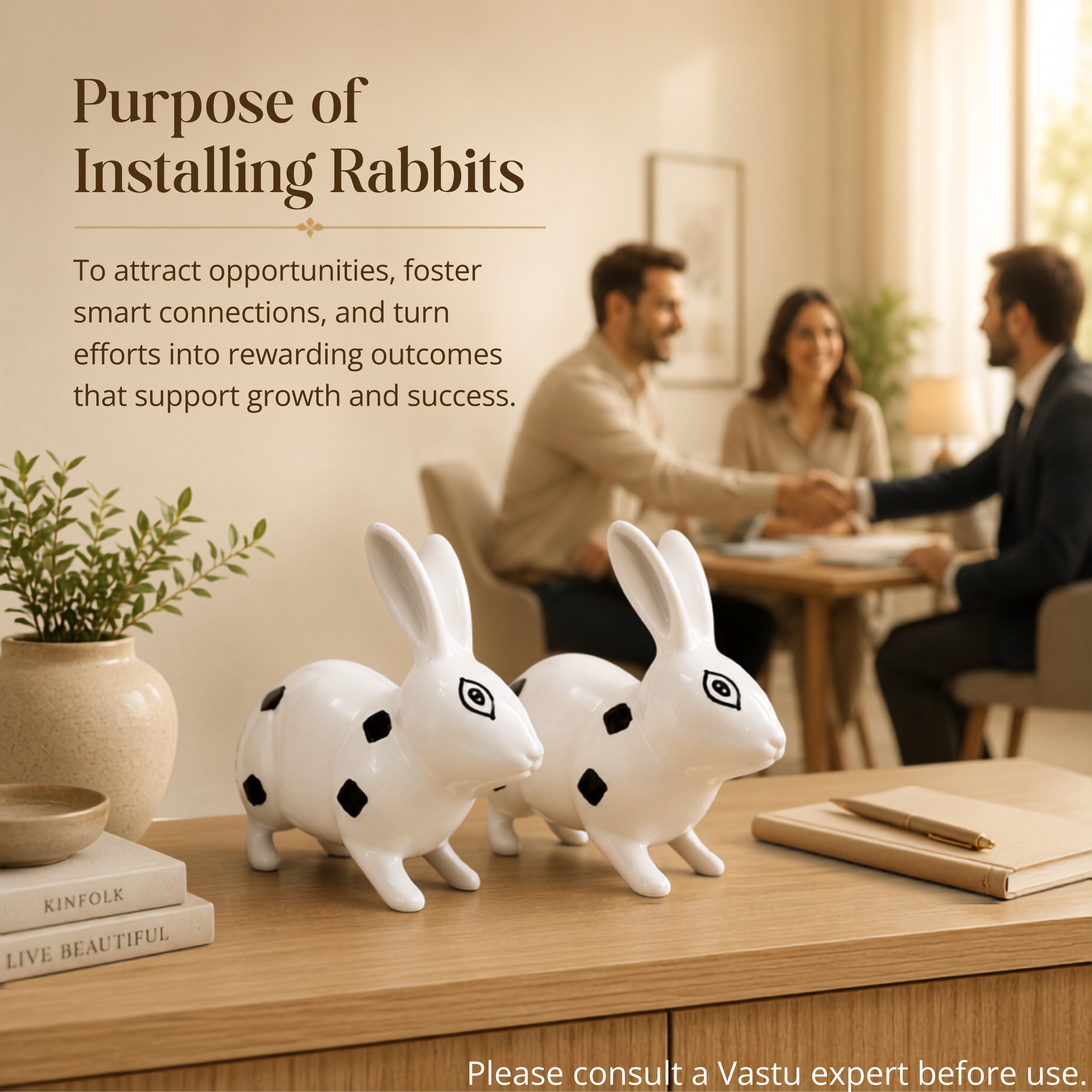 Destiny Star Stores BRASS SMALL RABBIT PAIR BLACK & WHITE