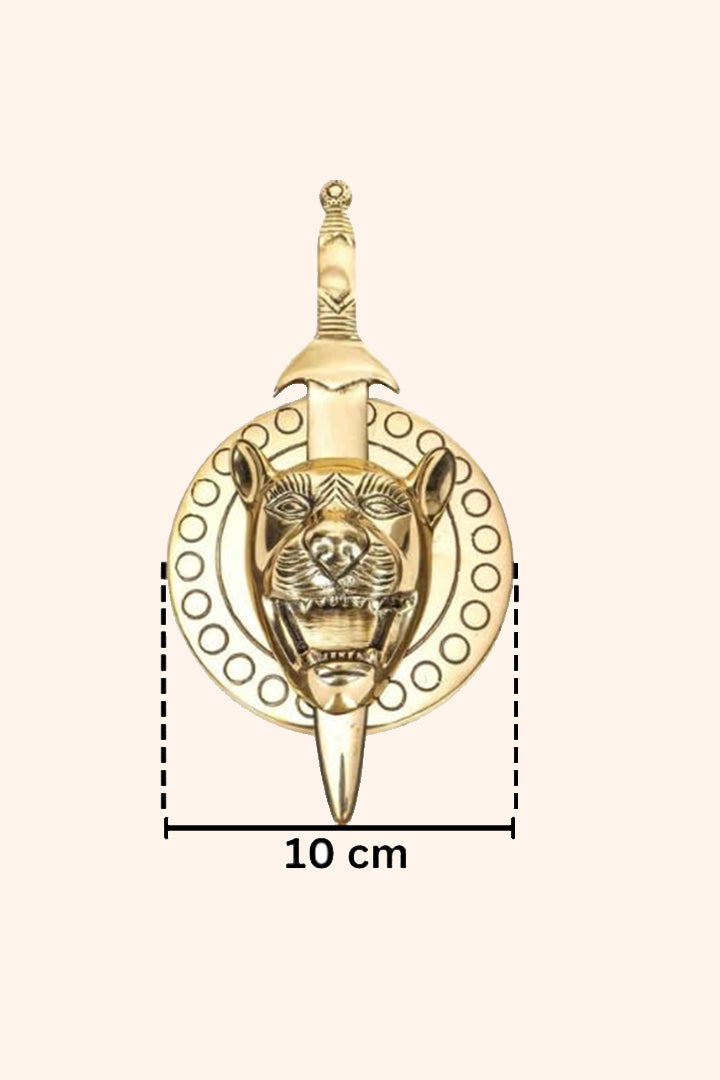 Destiny Star Stores BRASS LION WITH TALWAR STATUE
