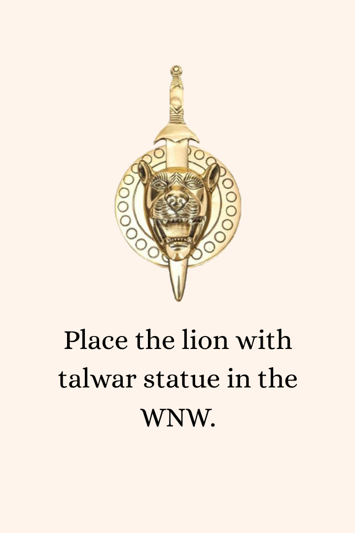 Destiny Star Stores BRASS LION WITH TALWAR STATUE