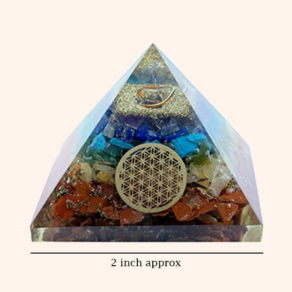 2 INCH SEVEN CHAKRA SHREE YANTRA CRYSTAL PYRAMID - Chakra Healing & Prosperity Amplifier