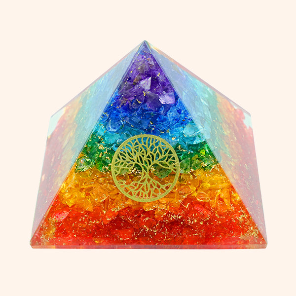 2 INCH SEVEN CHAKRA ORGONE TREE CRYSTAL PYRAMID – Balance, Growth & Positive Energy