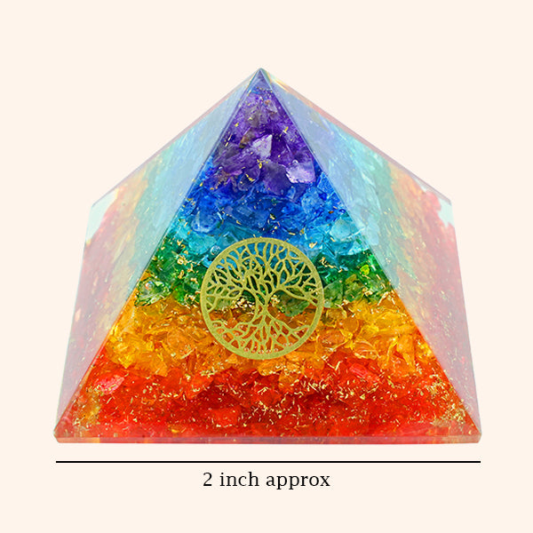 2 INCH SEVEN CHAKRA ORGONE TREE CRYSTAL PYRAMID – Balance, Growth & Positive Energy