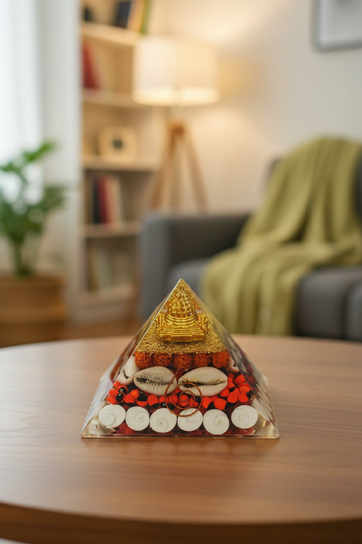 2 INCH MAHALAXMI CRYSTAL PYRAMID - Abundance , Prosperity &  Divine Energy