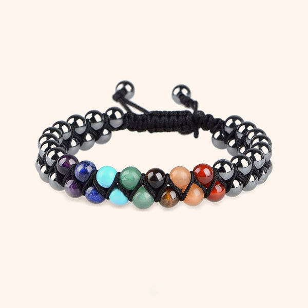 HEMATITE + SEVEN CHAKRA DOUBLE LAYER BRACELET - Emotional Balance throughout the day