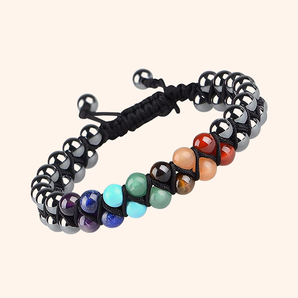HEMATITE + SEVEN CHAKRA DOUBLE LAYER BRACELET - Emotional Balance throughout the day