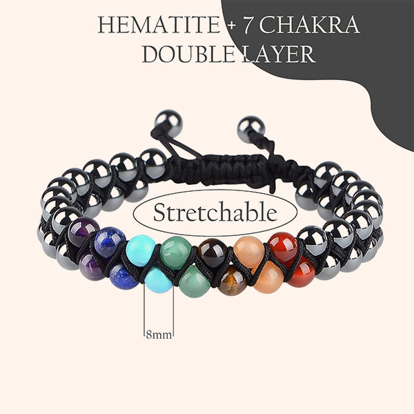 HEMATITE + SEVEN CHAKRA DOUBLE LAYER BRACELET - Emotional Balance throughout the day