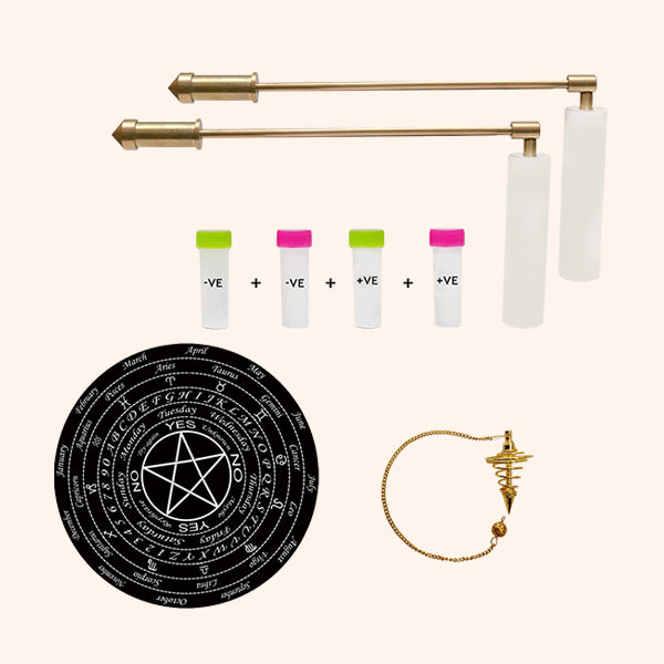 BRASS WHITE HANDLE ROD WITH BOARD & PENDULAM ASSORTED (KIT)
