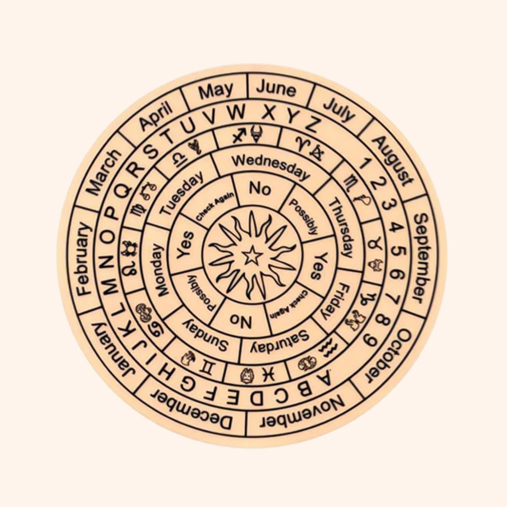 Destiny Star Stores DARK BROWN DOWSING BOARD WITH BRASS PENDULAM (PENDULAM ASSORTED) 6 INCH