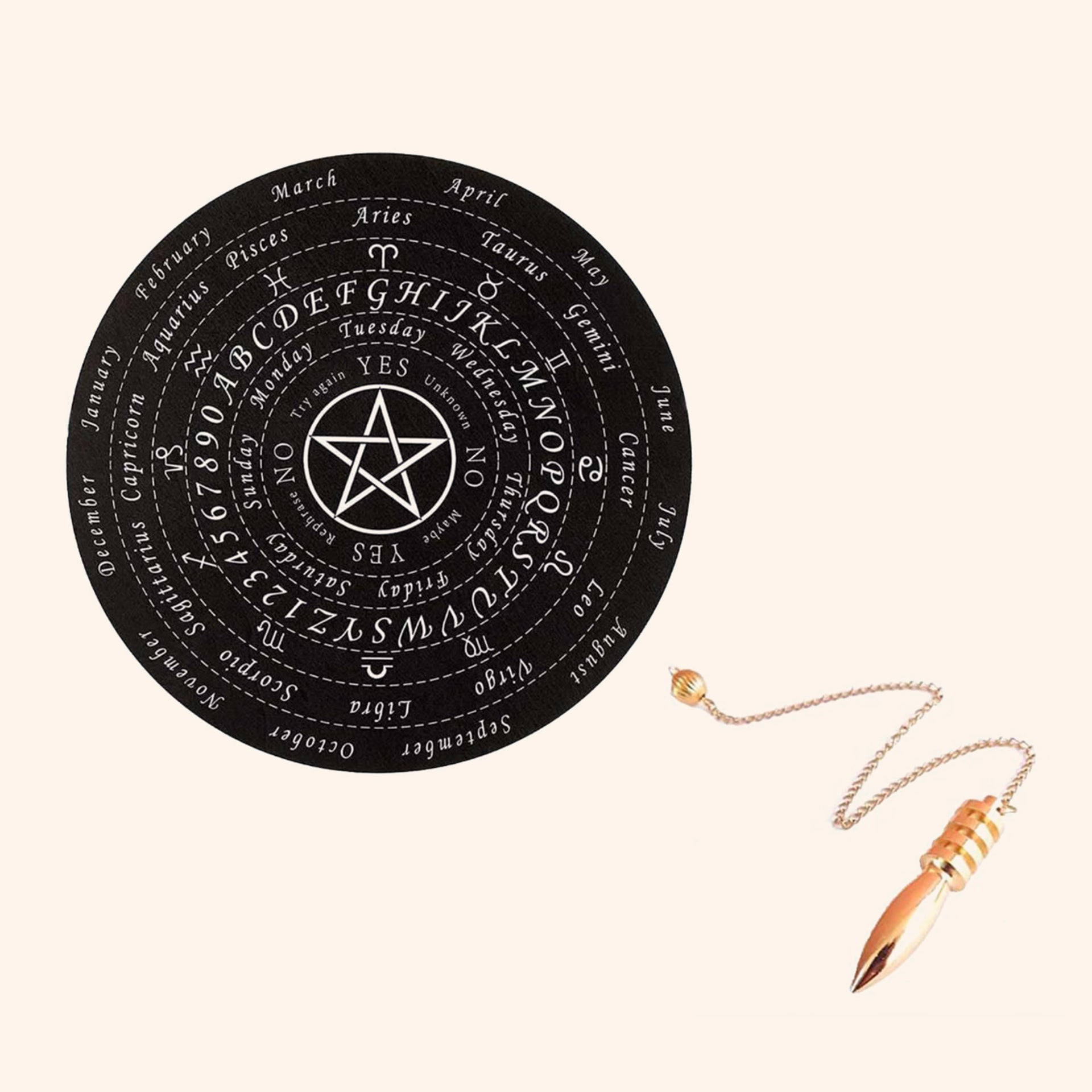 VASTU STAR DOWSING BOARD WITH BRASS PENDULAM (PENDULAM ASSORTED) 6 INCH
