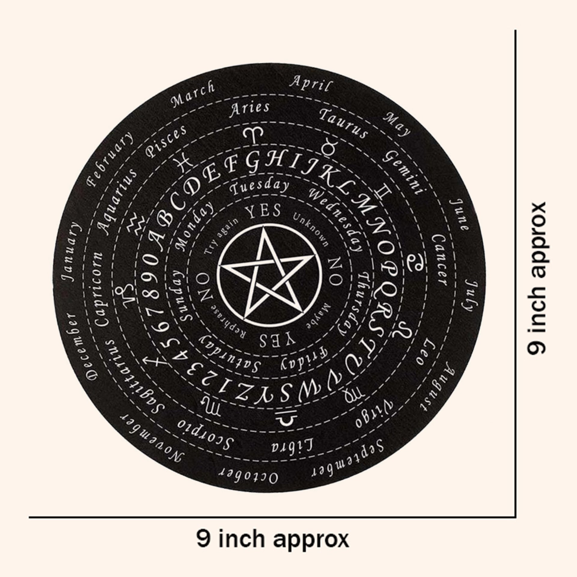 VASTU BLACK STAR DOWSING BOARD WITH BRASS PENDULAM (PENDULAM ASSORTED) 9 INCH