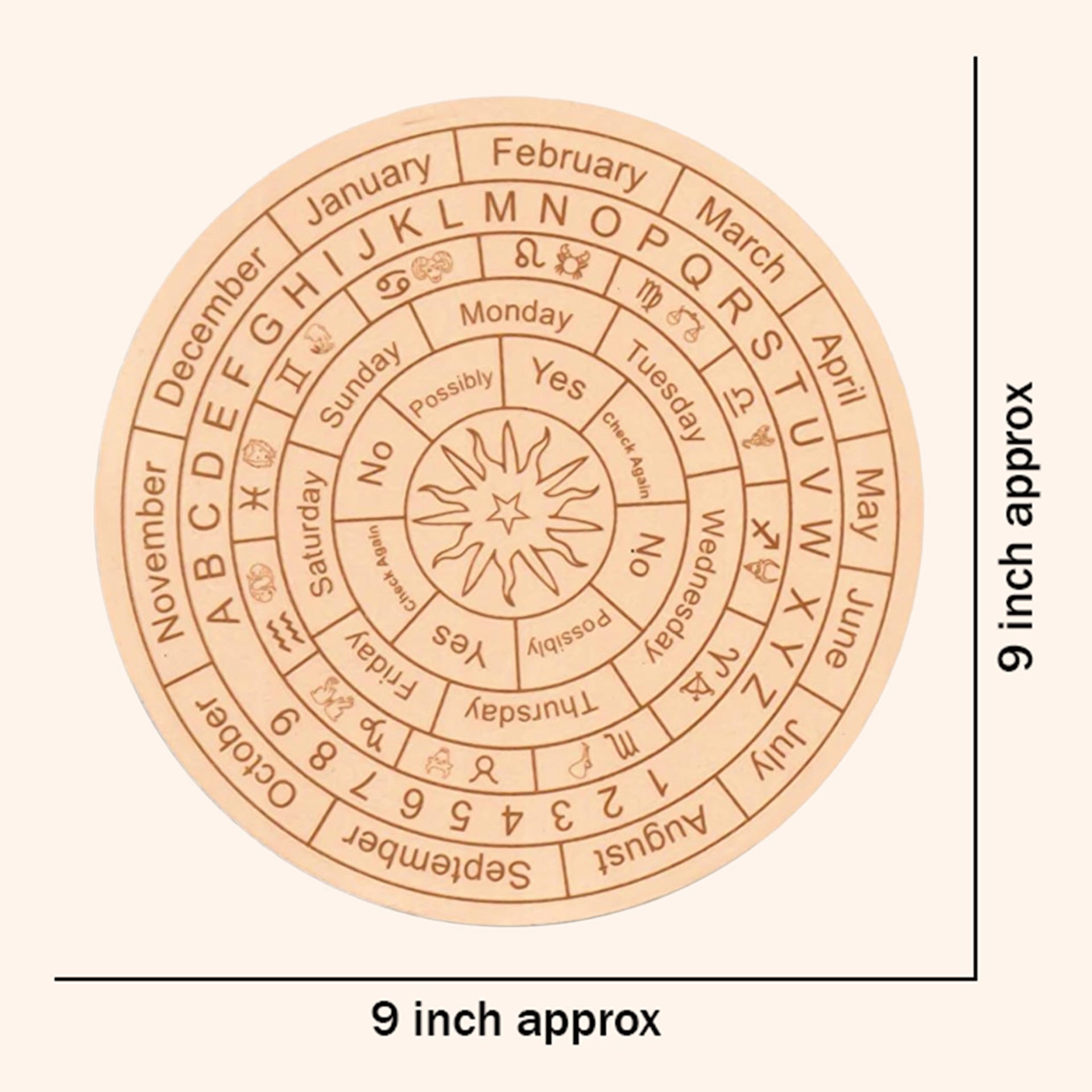 Destiny Star Stores LIGHT BROWN DOWSING BOARD WITH BRASS PENDULAM (PENDULAM ASSORTED) 9 INCH