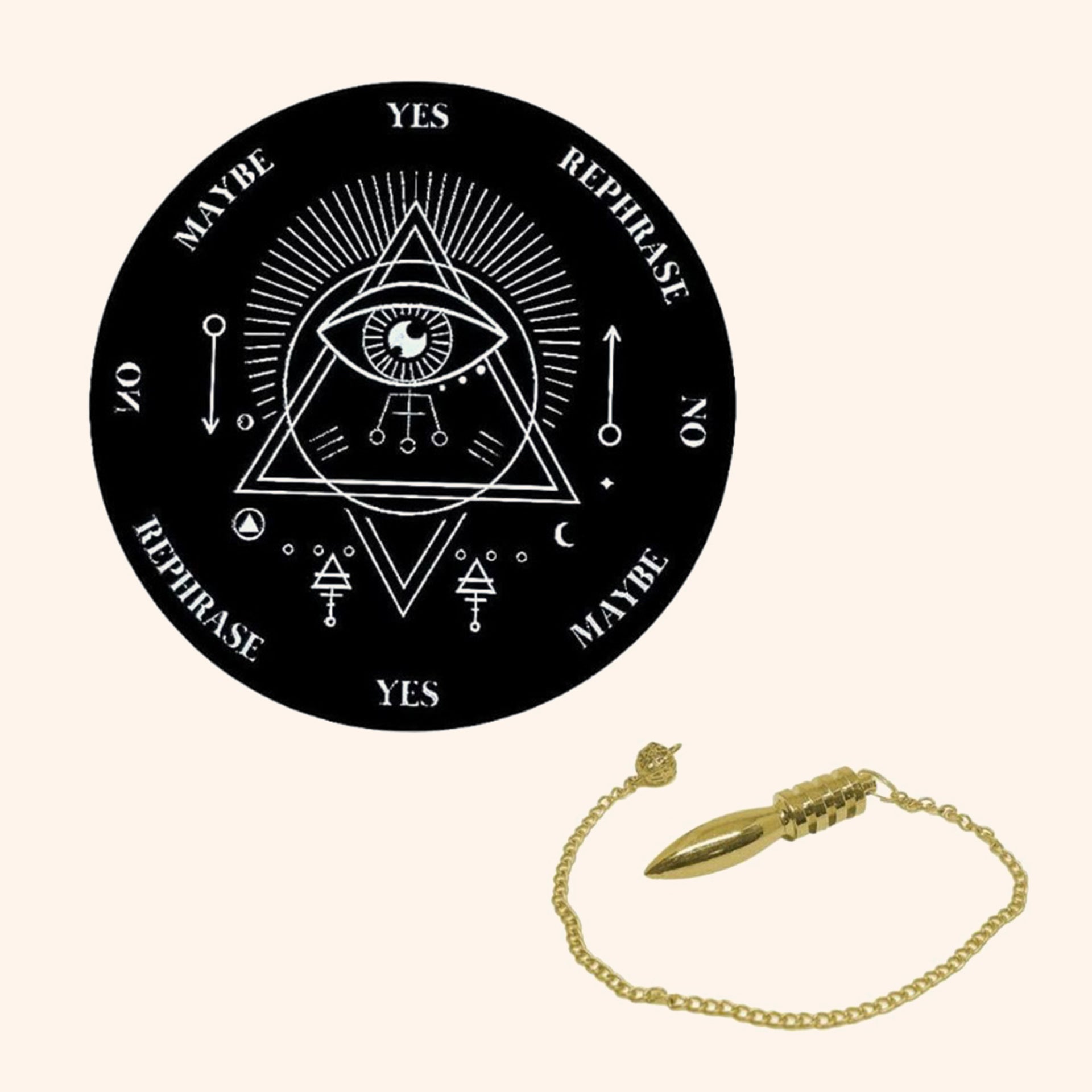 Destiny Star Stores EVIL EYE BOARD WITH BRASS PENDULAM (PENDULAM ASSORTED) 6 INCH