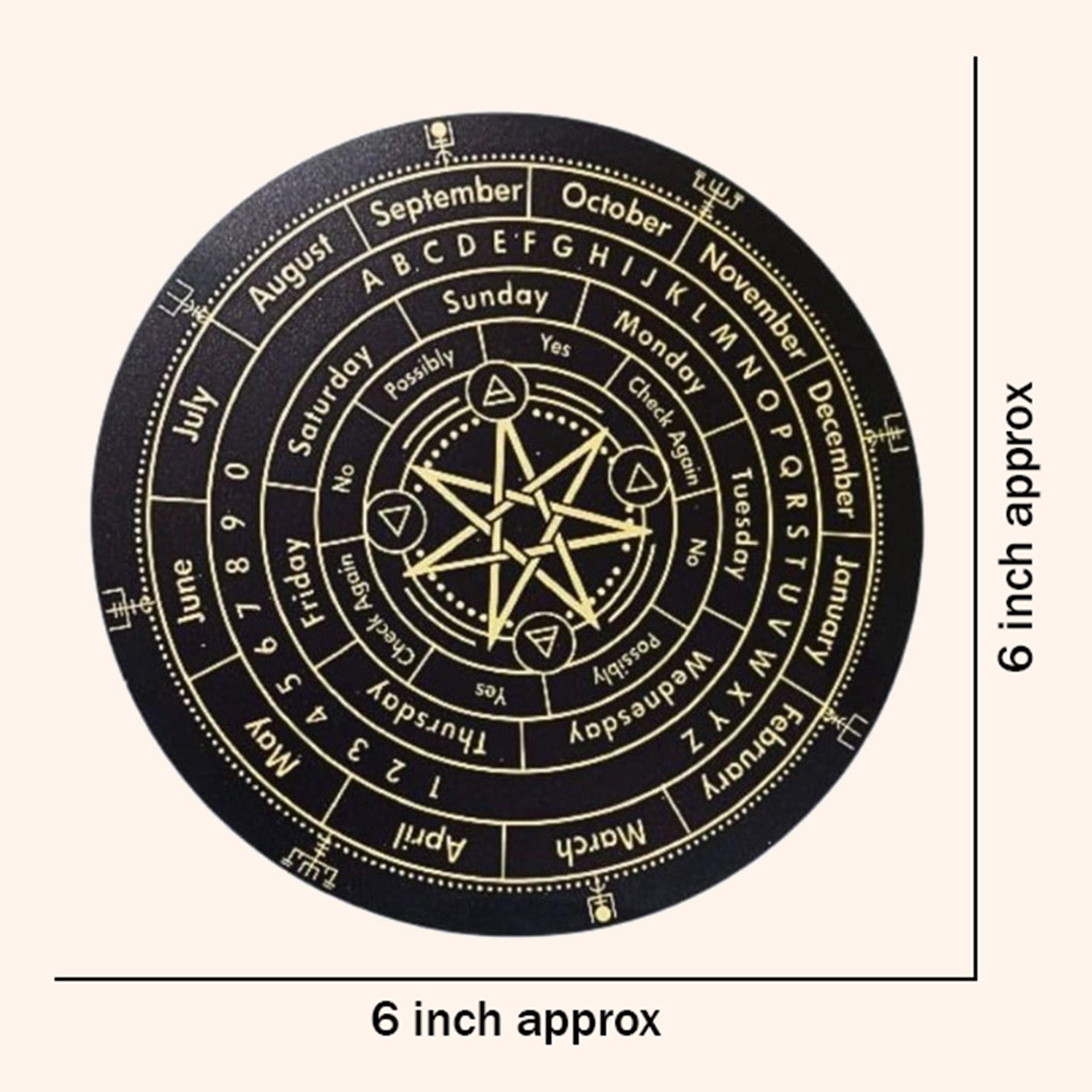 Destiny Star Stores SEVEN STAR DOWSING BOARD WITH BRASS PENDULAM (PENDULAM ASSORTED) 6 INCH