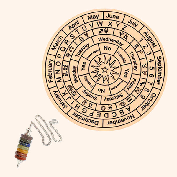 Destiny Star Stores DARK BROWN DOWSING BOARD WITH SEVEN CHAKRA PENDULAM 9 INCH