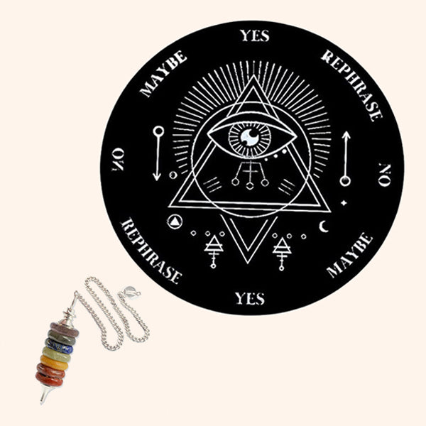 Destiny Star Stores EVIL EYE DOWSING BOARD WITH SEVEN CHAKRA PENDULAM 9 INCH