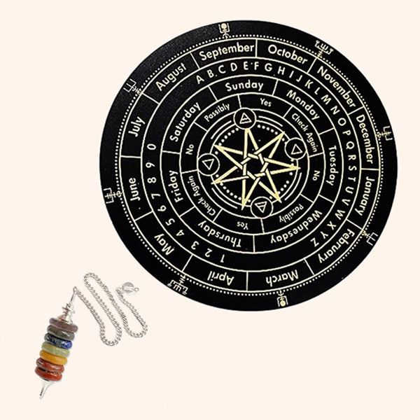 Destiny Star Stores SEVEN STAR DOWSING BOARD WITH  SEVEN CHAKRA PENDULAM 9 INCH