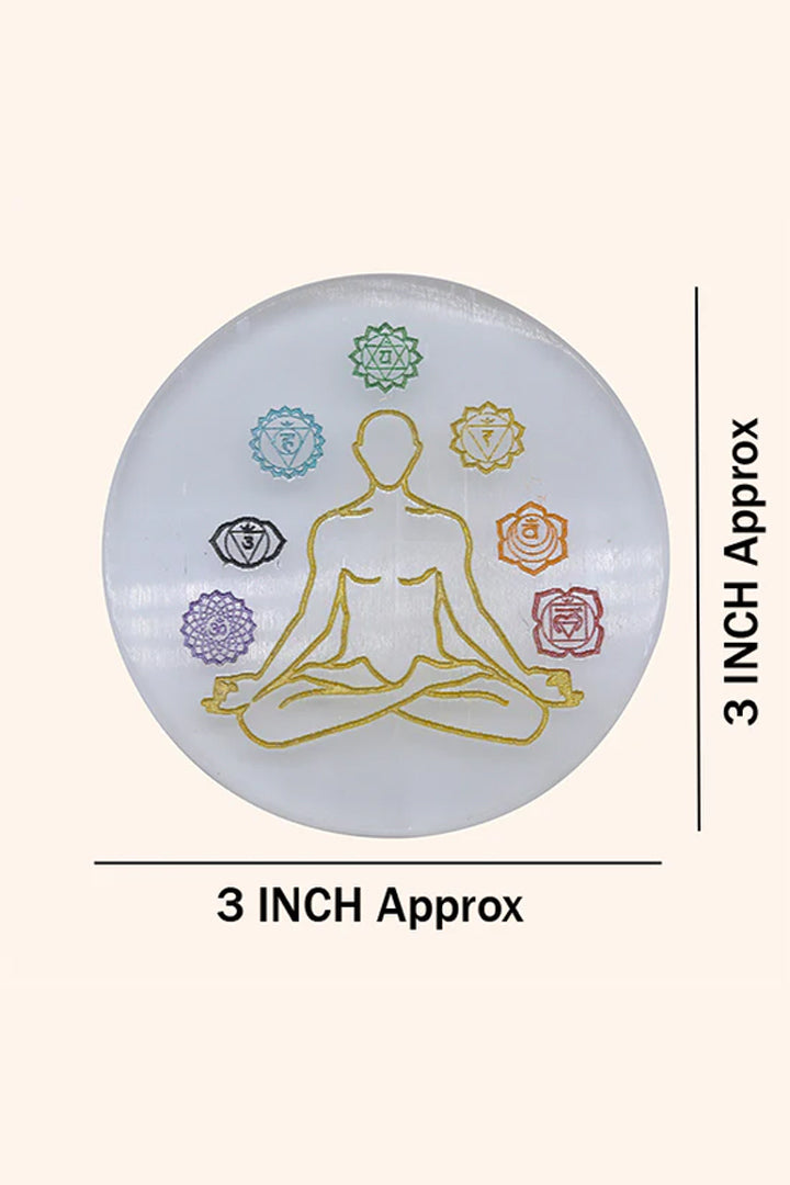3 INCH - 7 CHAKRA CRYSTAL CHARGING SELENITE PLATE - Creates a peaceful & high-vibration environment
