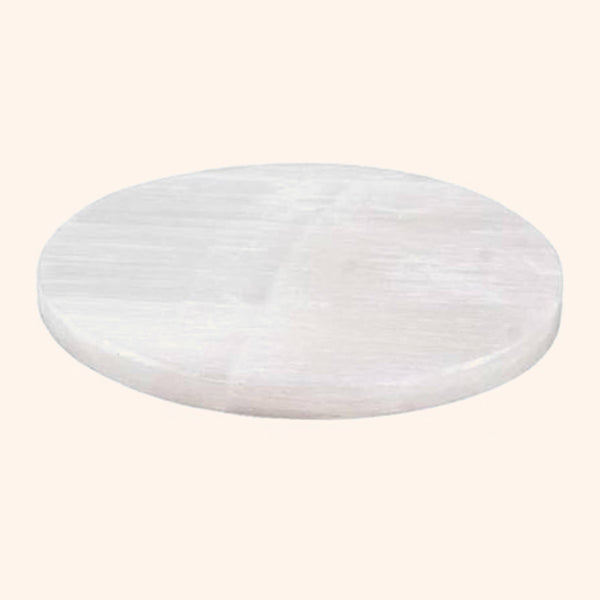 4 INCH -  PLAIN ROUND SELENITE CRYSTAL PLATE -  Enhances Spiritual Practices like Reiki, meditation & healing work