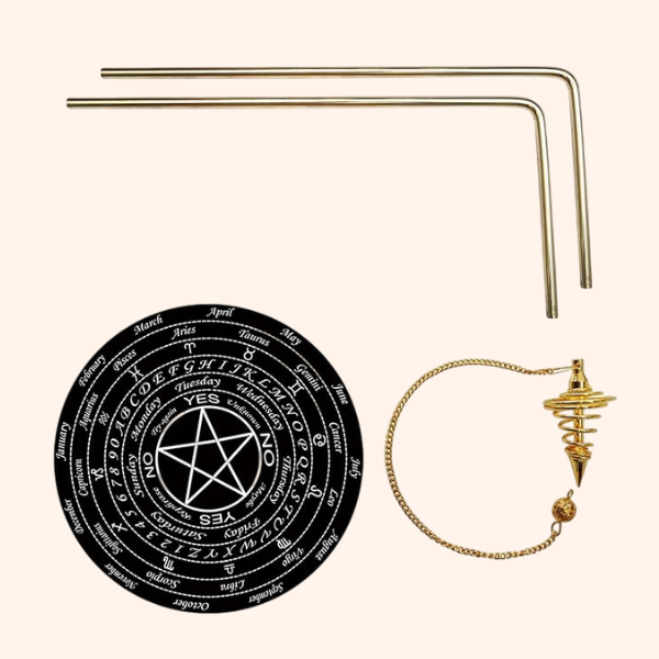 Destiny Star Stores BRASS DOWSING L ROD PAIR 8MM SET OF BOARD AND PENDULAM ASSORTED