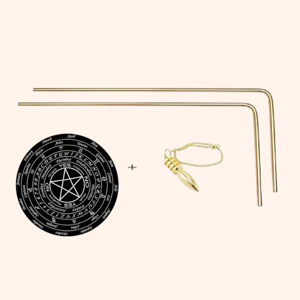Destiny Star Stores BRASS DOWSING L ROD PAIR 5MM SET OF BOARD AND PENDULAM ASSORTED