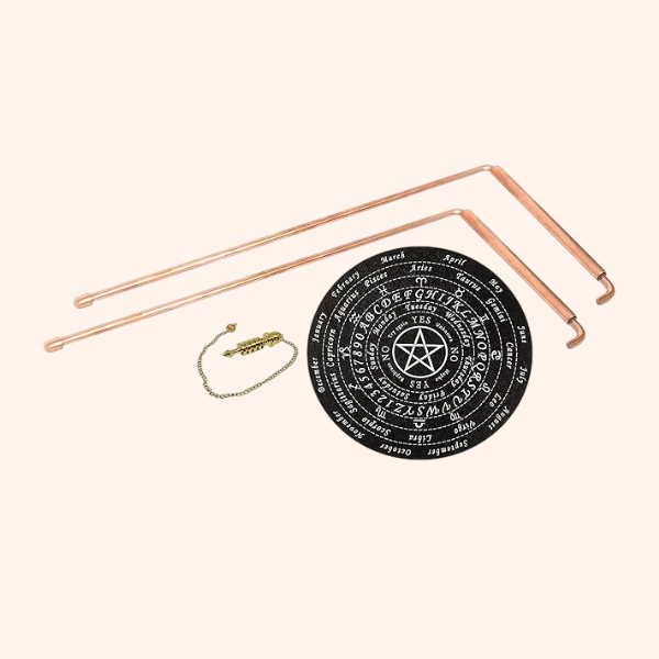 Destiny Star Stores COPPER DOWSING ROD WITH HANDLE PAIR 5MM SET OF BOARD AND PENDULAM ASORTED