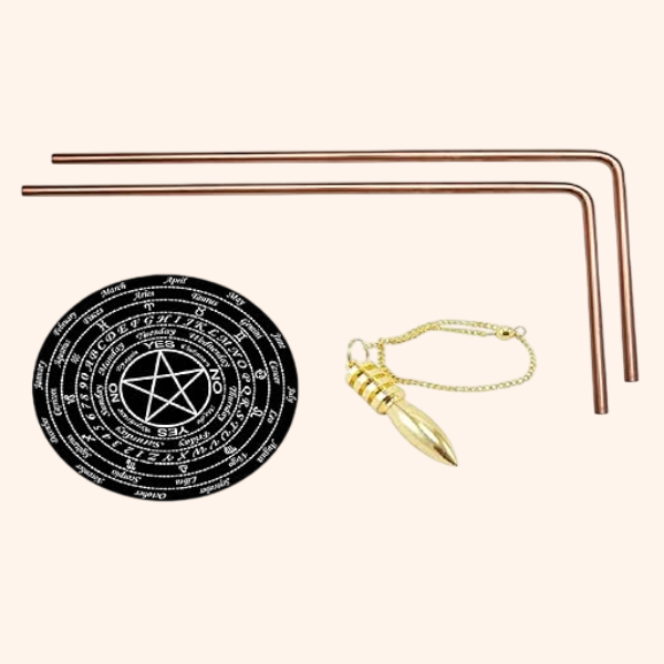 Destiny Star Stores COPPER DOWSIG L ROD PAIR 8MM SET OF BOARD AND PENDULAM ASORTED