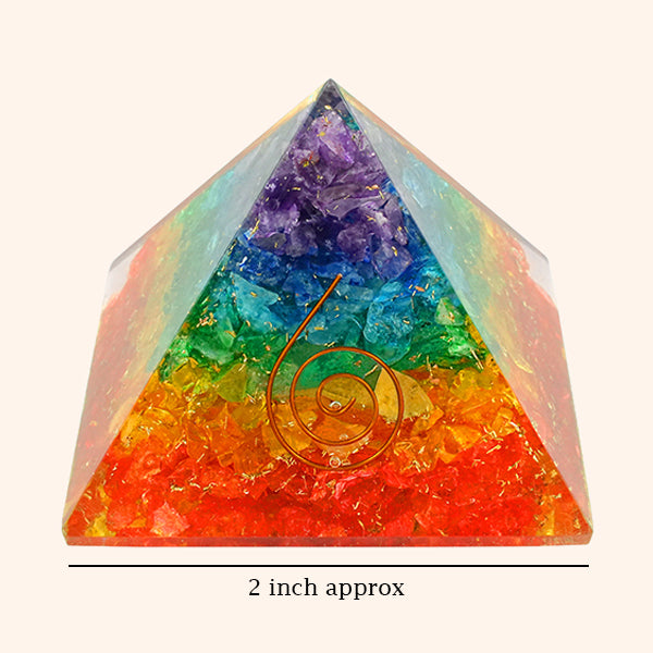2 INCH SEVEN CHAKRA CRYSTAL PYRAMID -  Enhances Focus, peace & clarity