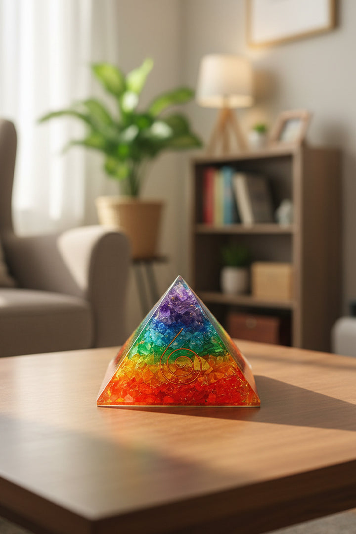 2 INCH SEVEN CHAKRA CRYSTAL PYRAMID - Enhances Focus, peace & clarity
